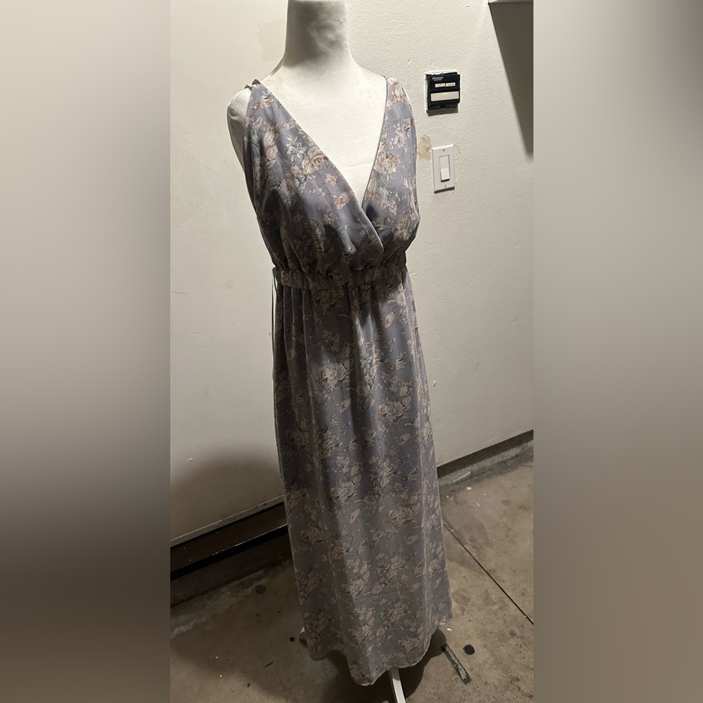 V-Neck Floral Maxi Dress in Dusty Blue